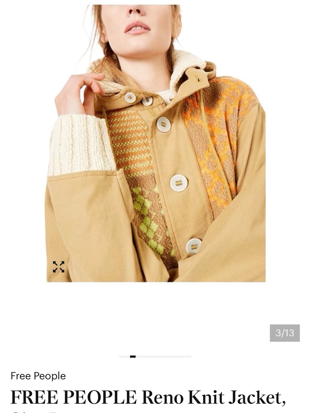 Free People Reno Knit Jacket Tan Crochet Hooded Zip Button Front Small - Picture 6 of 17
